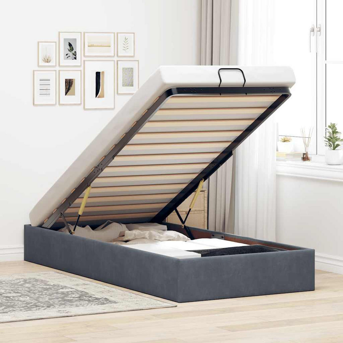 OTTOMAN-BETT Ohne Matratze Dunkelgrau 90/200 Cm Samt - Grau, Holzwerkstoff (90/200cm) - vidaXL