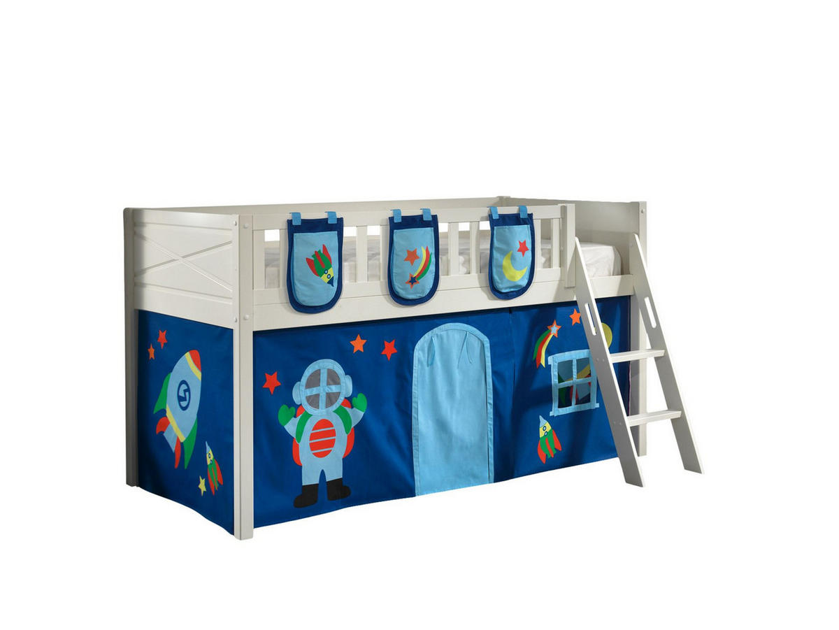 KINDERBETT Karyl 208x114x135 Massivholz Weiß Textilset Astro 3 - Blau/Weiß, Holz (90/200cm) - 58aufmkessel