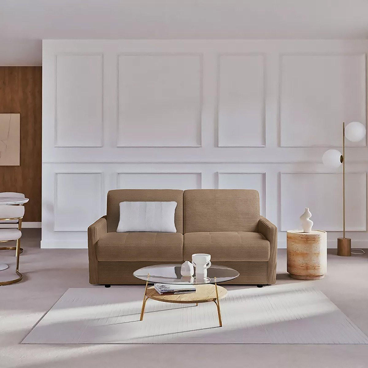 SCHLAFSOFA mit 3 Plätzen aus geripptem Samt, 175 cm lang - Braun, Textil (100/87/175cm) - Calicosy