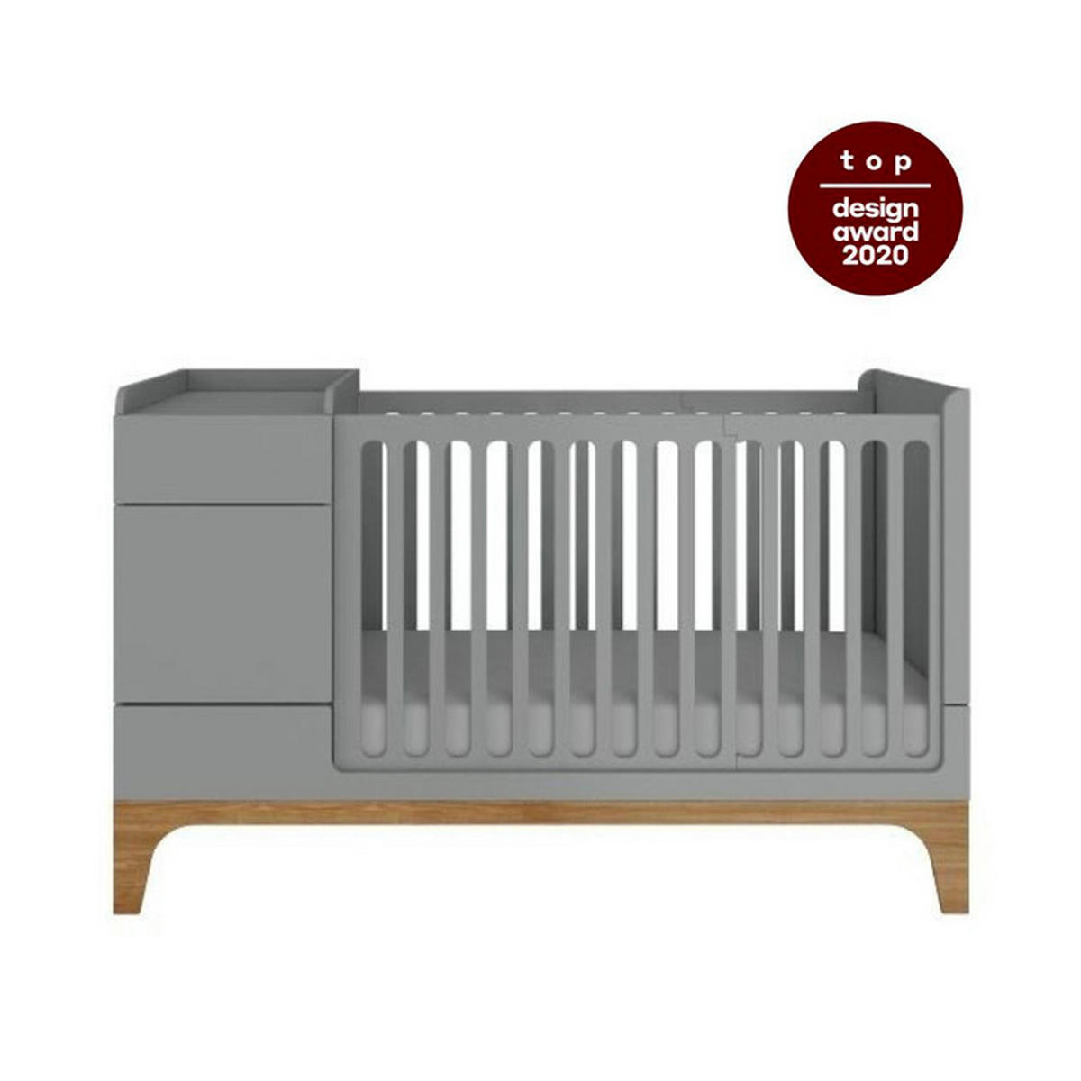 GITTERBETT Grau und Holz - Grau, Holzwerkstoff - Petits-meubles