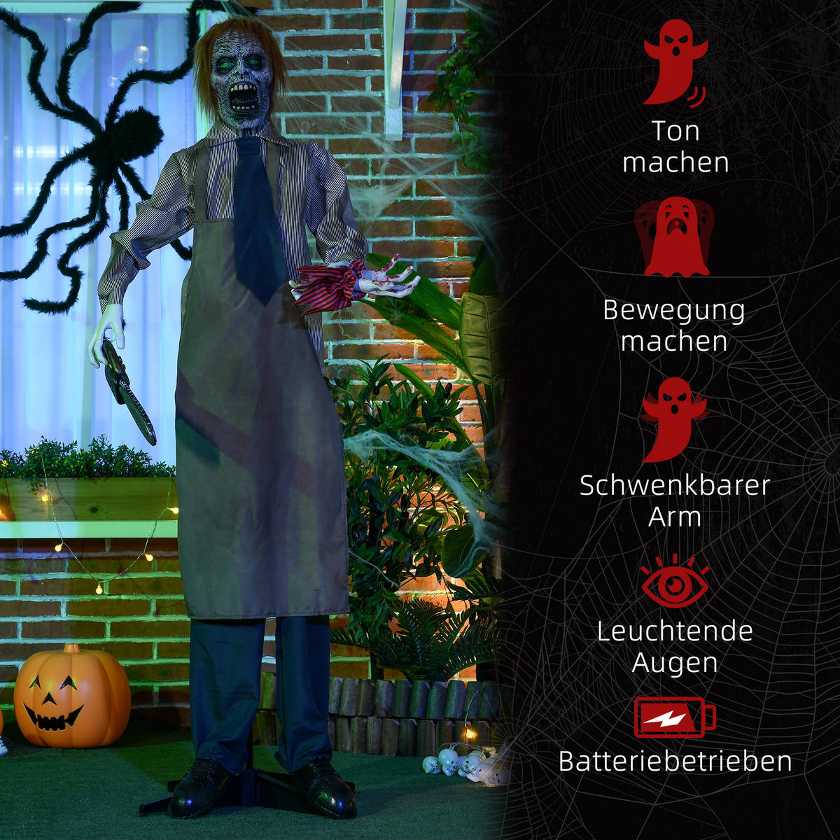 HALLOWEEN HORROR-CLOWN, mehrfarbig, Polyester, PE, Kunststoff, Stahl - Multicolor, Kunststoff (18/170/130cm) - HOMCOM