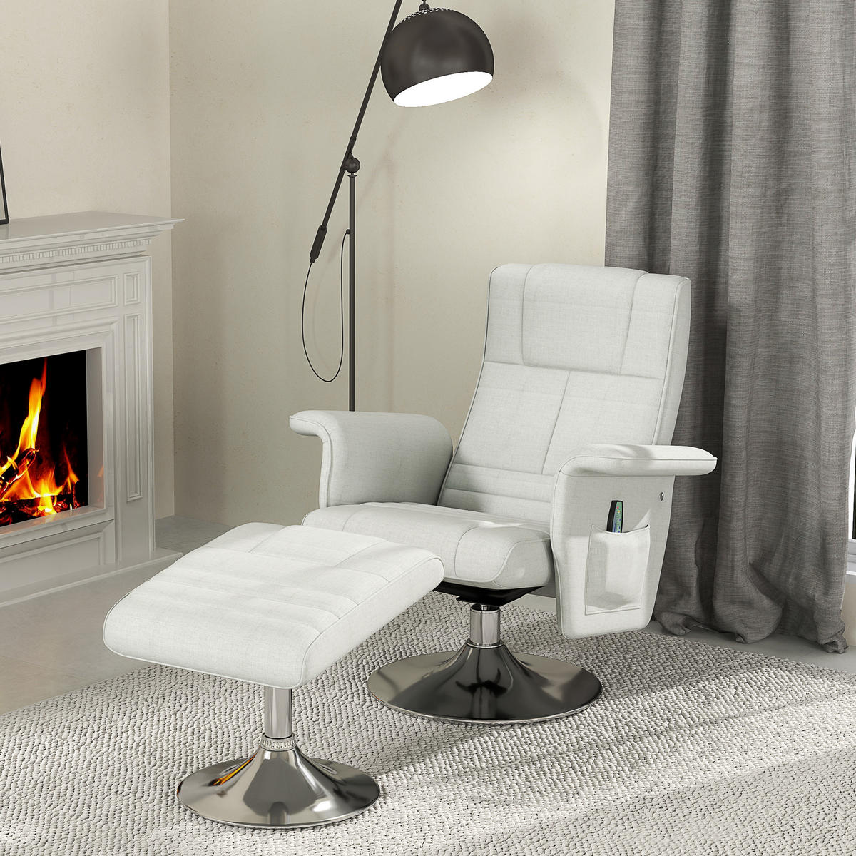 MASSAGESESSEL mit Fußhocker, elektrischer Relaxsessel mit Liegefunktion Creme - Silberfarben/Creme, Textil/Metall (95/88/78cm) - HOMCOM