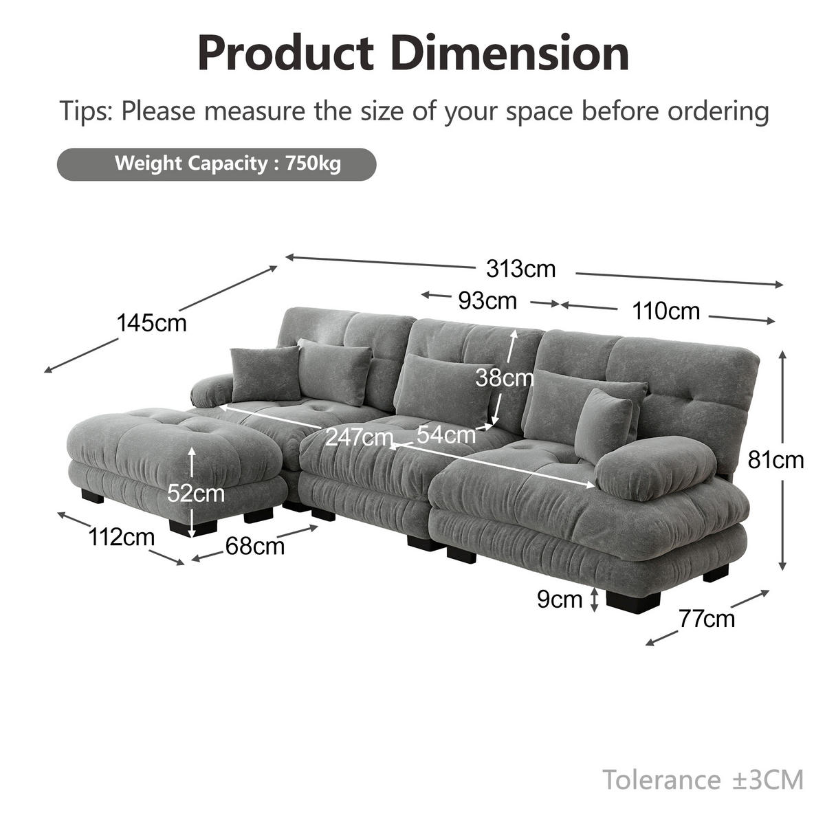 ECKSOFA PANG-E8X2L5 Grau - Grau, Textil (145/313cm) - PANGIVO