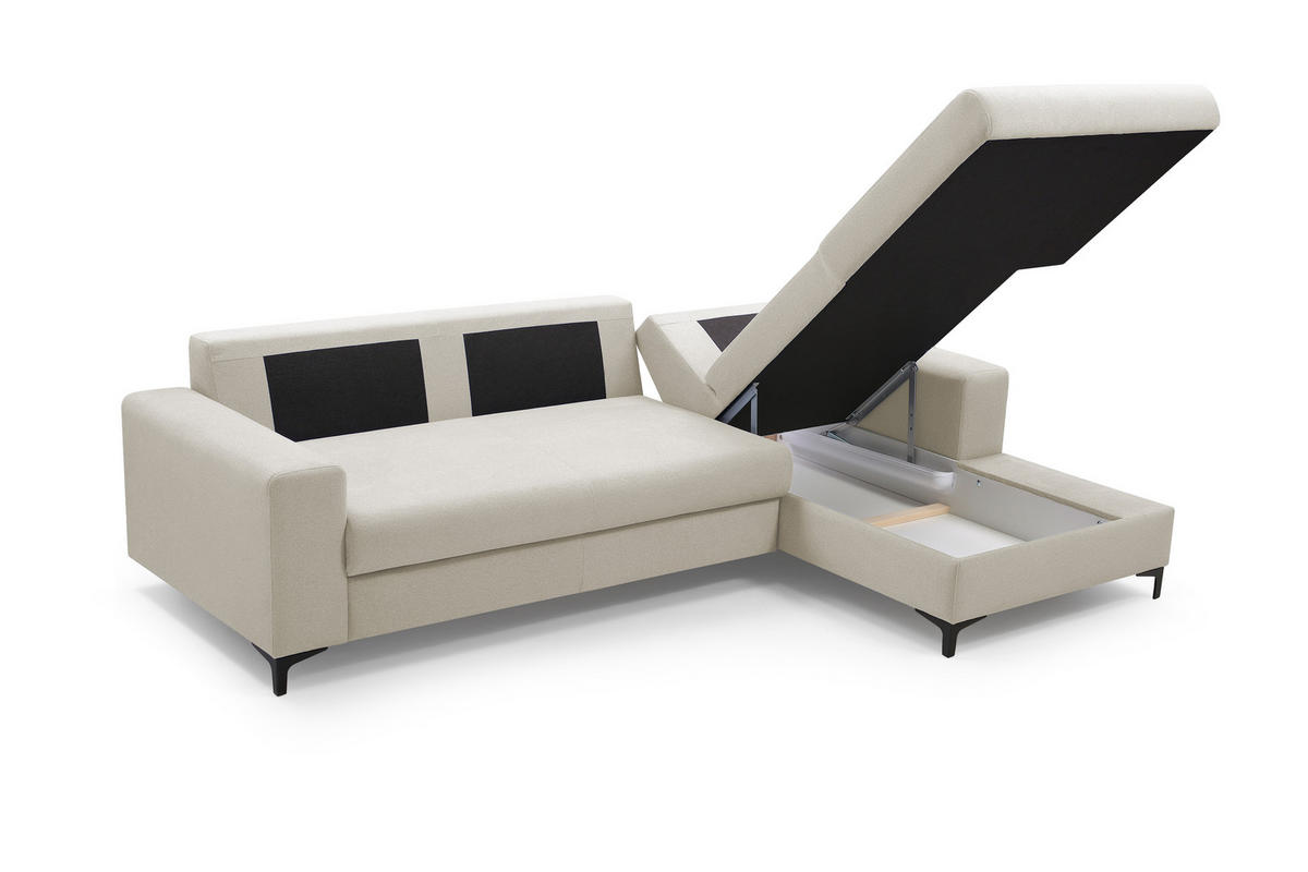 ECKSOFA AVRA L-förmig, mit Stauraumbehälter-in RINO-Stoff, Komfort & Eleganz, lose Rückenkissen, freistehend, RECHTS 251x165x85 cm Beige - Beige, Holz/Textil (251/165cm) - DomoHome