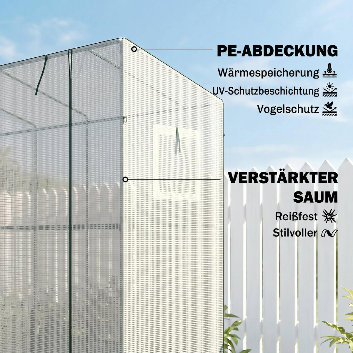 GEWÄCHSHAUS, 200L x 76B x 170H cm - Weiß, Metall (76/170/200cm) - Outsunny