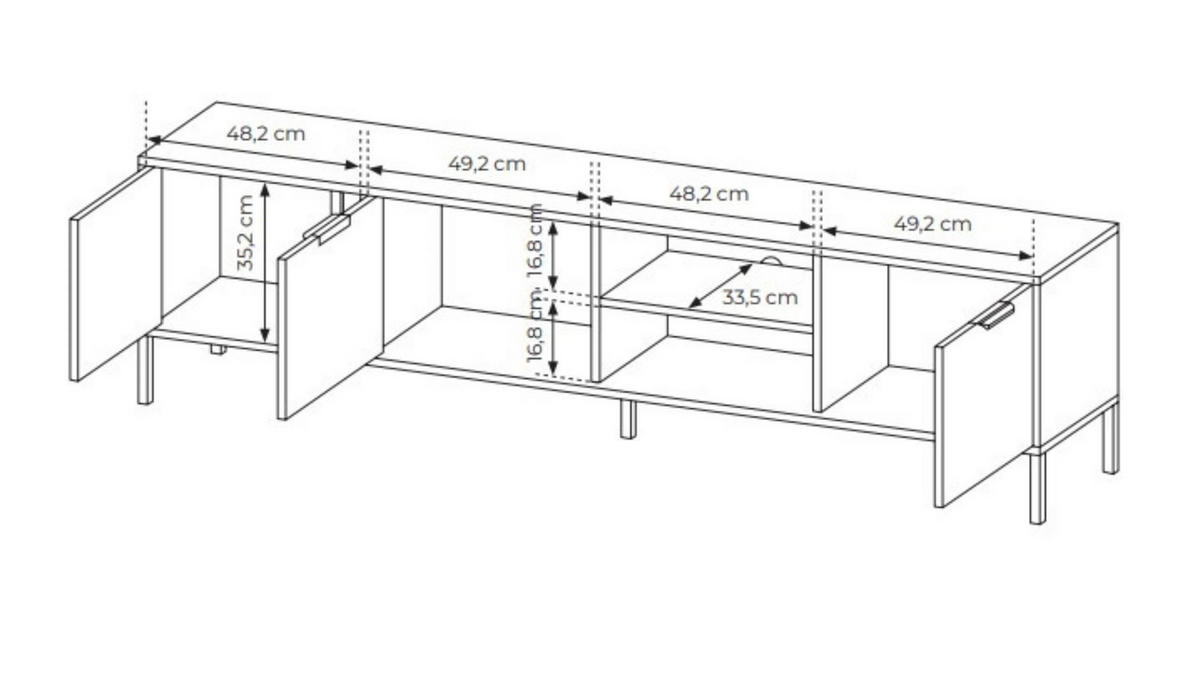TV-SCHRANK Lars Antrazit, dreitüriger TV-Tisch - Anthrazit, Holzwerkstoff/Metall (203/53/40cm) - Bettso