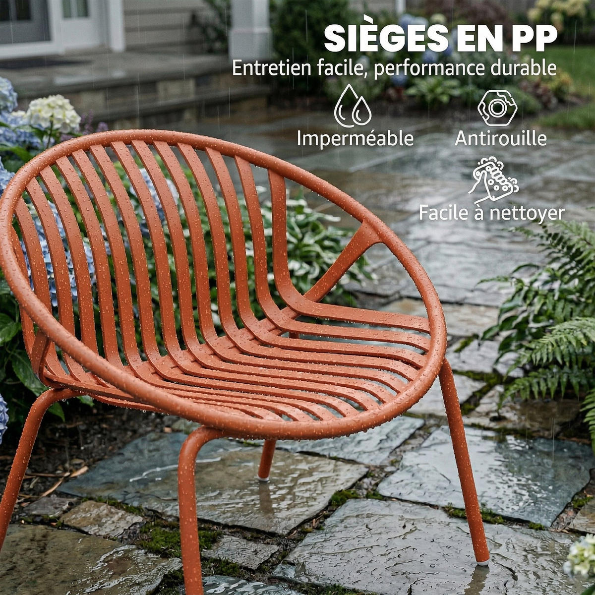 BALKONSET DE-14177 2 Sessel & Tisch, PP-Schalen Ziegelrot - Orange, Metall - ComfortXL