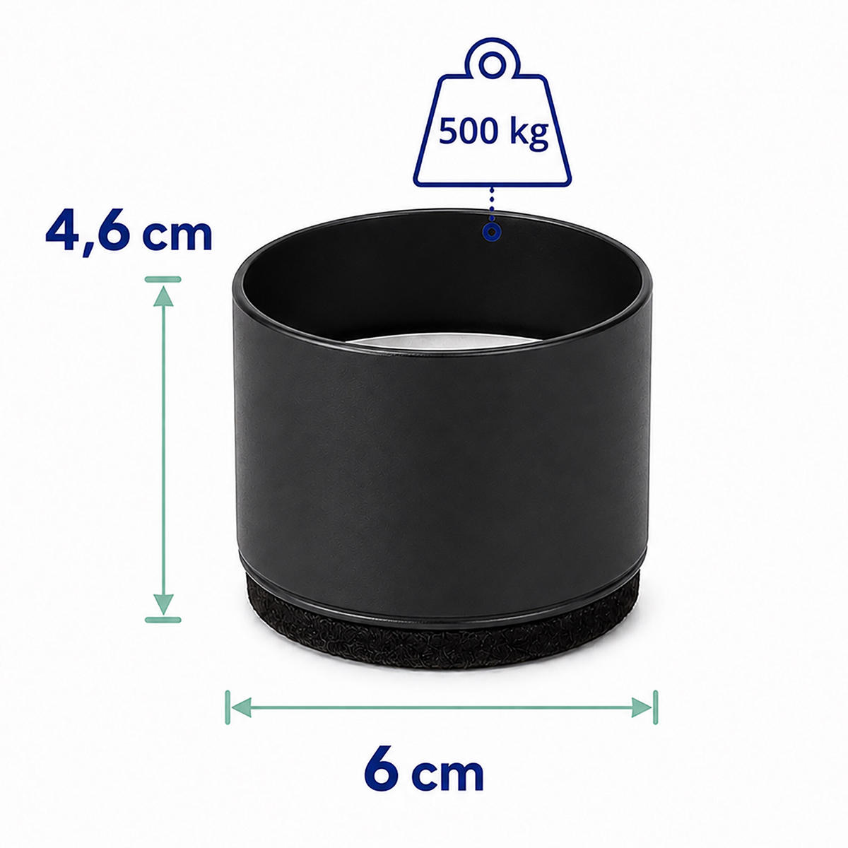 DVIGOVALNIK jeklen samolepilen filc 4,6 cm okrogel - črna, kovina/tekstil (6/7/6cm) - Relaxdays