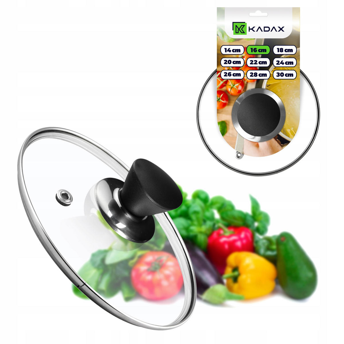 DECKEL mit schwarzem Griff, 16 cm - Transparent, Glas/Kunststoff (16cm) - KADAX