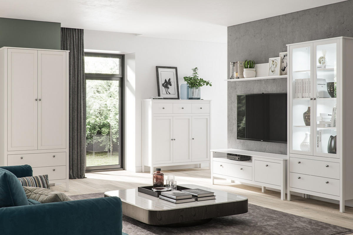 KOMMODE FARGE mit Türen und Schubladen, weiß - Weiß, Holz (133/135/37cm) - KONSIMO®