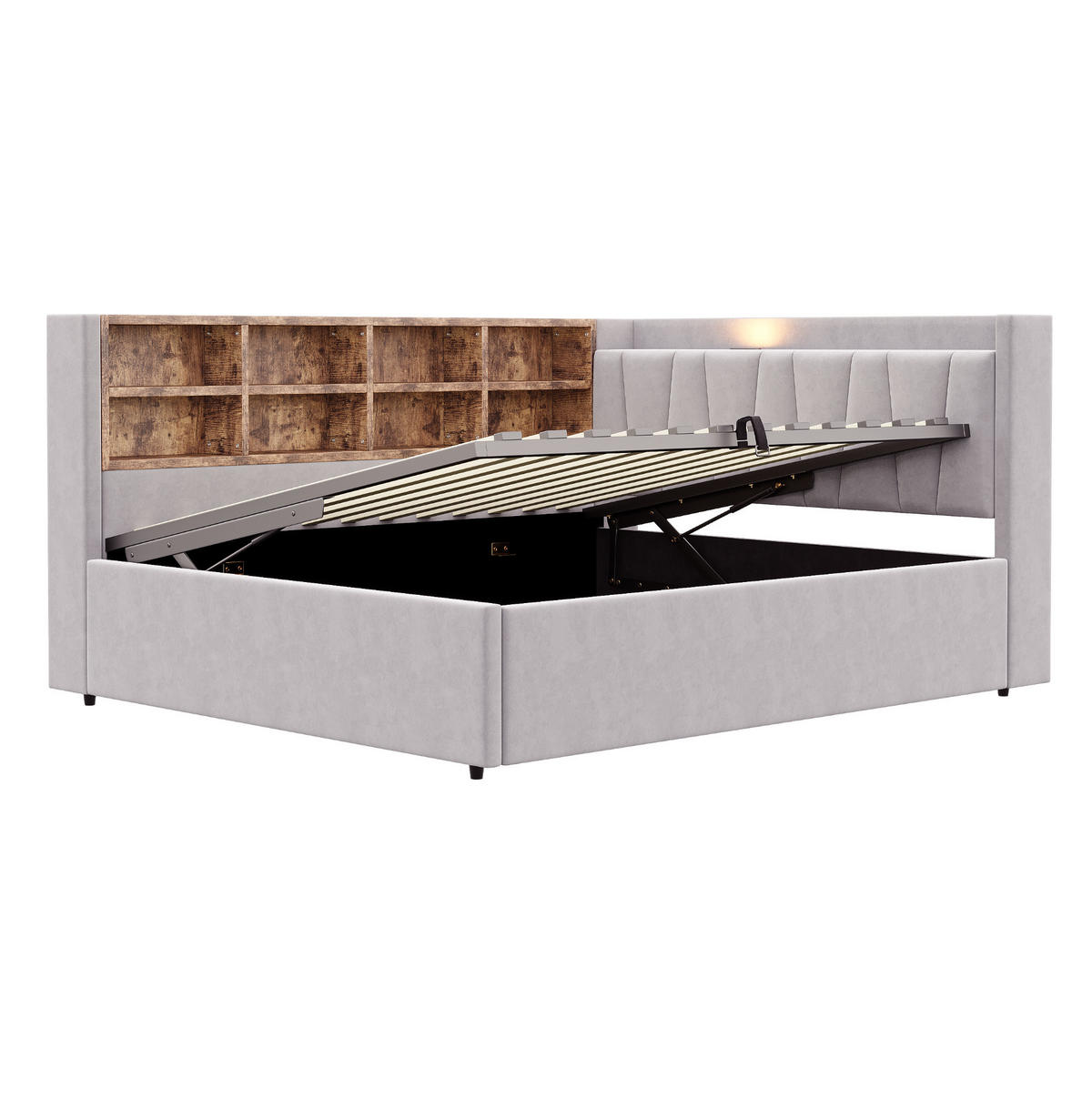 POLSTERBETT 140x200 cm in Hellgrau mit hydraulischem Stauraum und USB-C-Anschluss - Hellgrau, Textil (140/200cm) - IVMEU