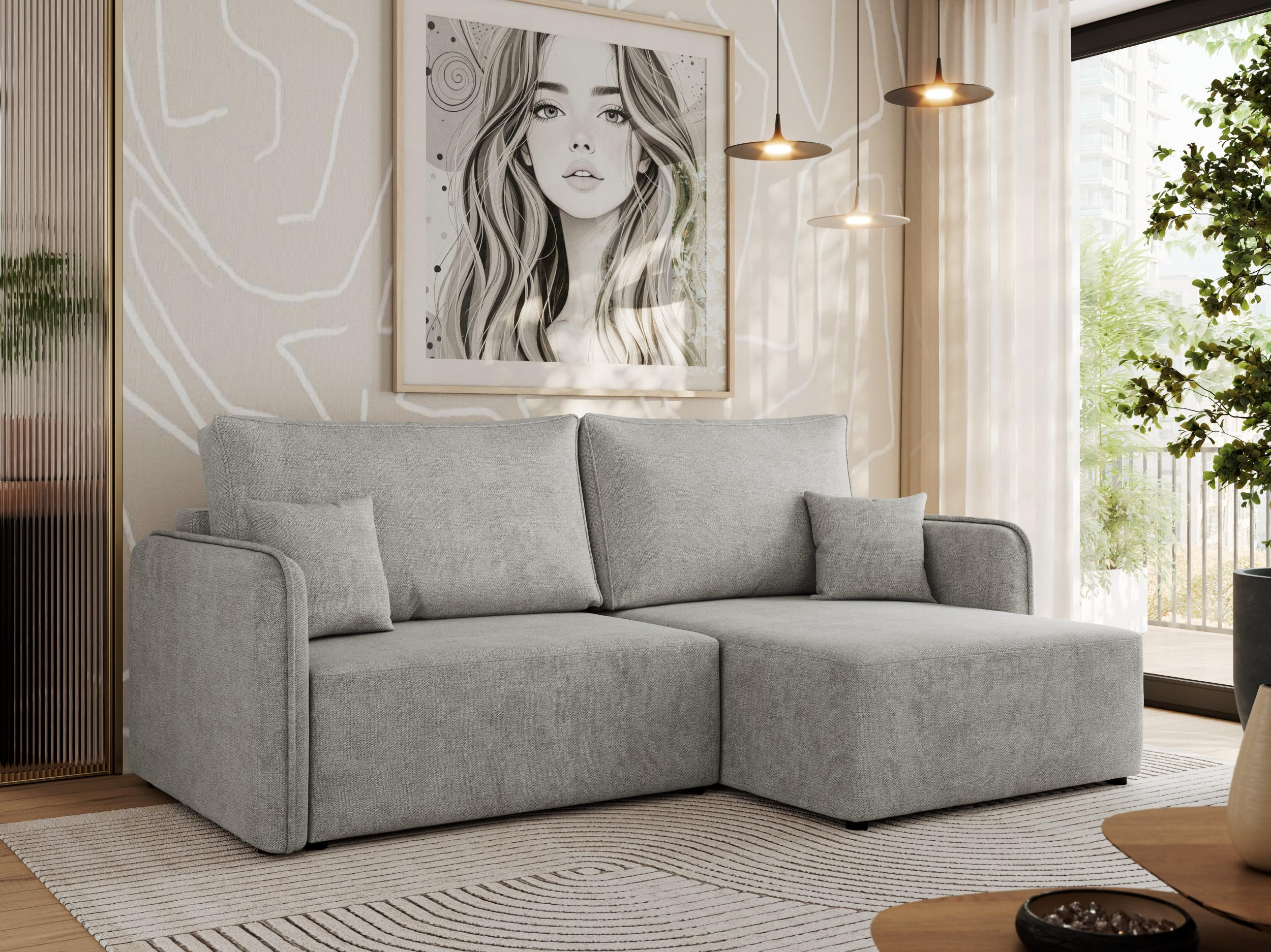 ECKSCHLAFSOFA MESTO L Hellgrau Struktur - rechts - Hellgrau/Schwarz, Kunststoff/Textil (147/227cm) - MKS