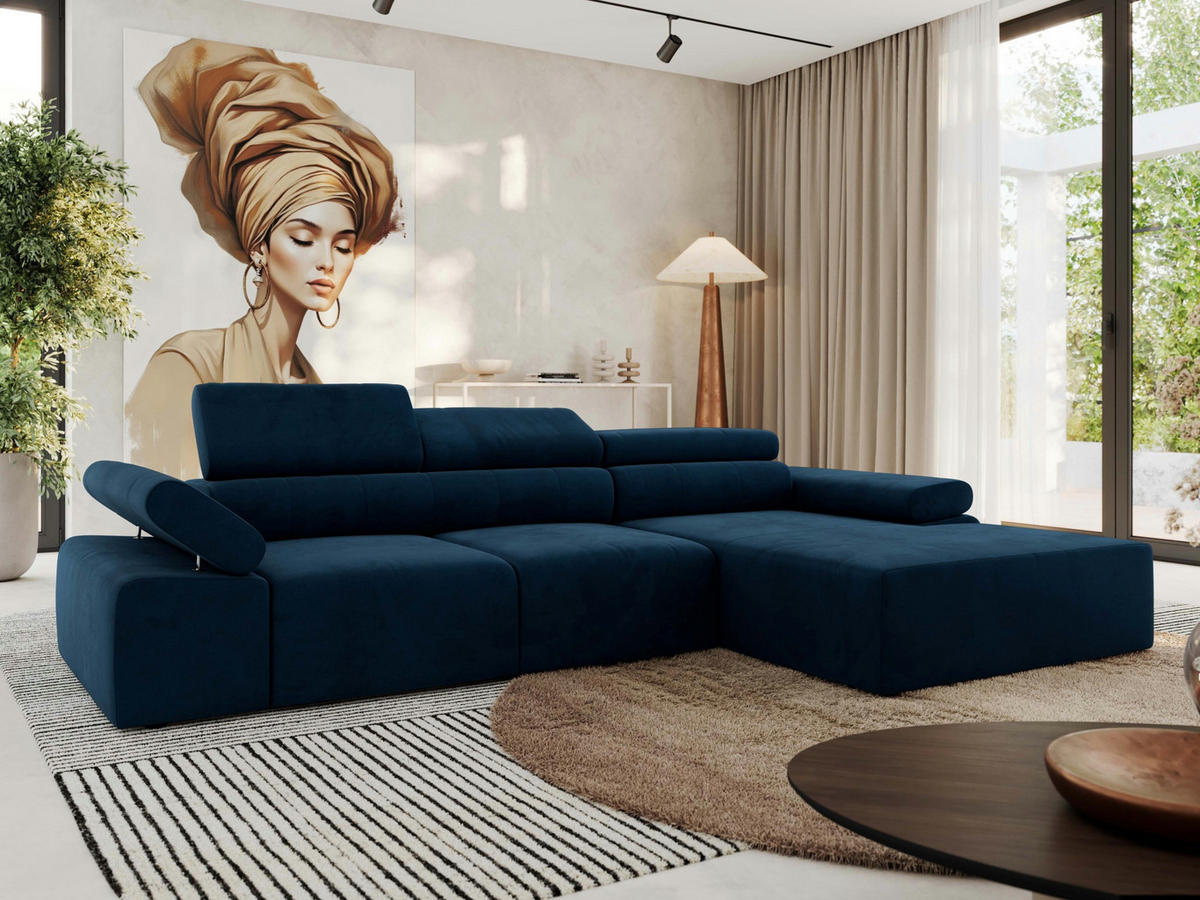 ECKSOFA RILASSO L Dunkelblau Velvet - rechts - Schwarz/Dunkelblau, Kunststoff/Textil (174/296cm) - MKS