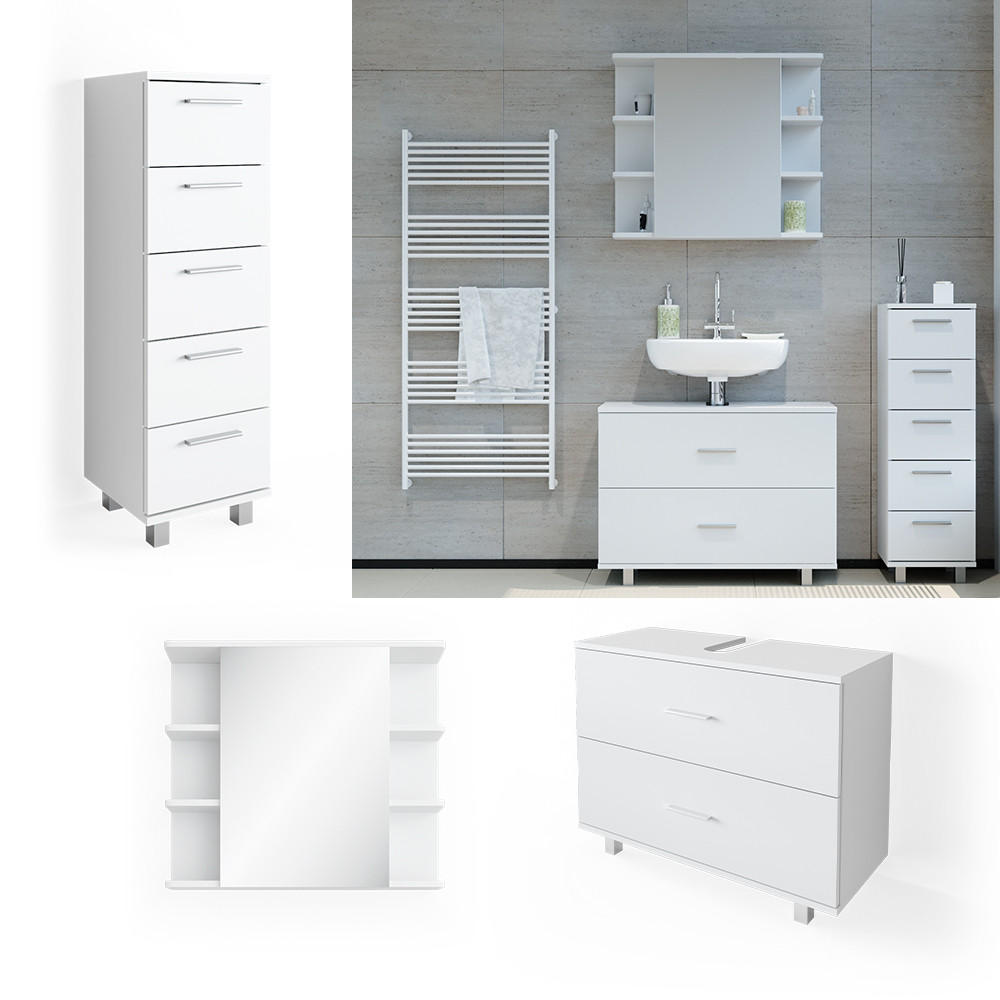 BADMÖBEL-SET Ilias Weiß 3 Teile, mit Unterschrank 80 cm - Weiß, Holzwerkstoff (80/60/33cm) - Vicco