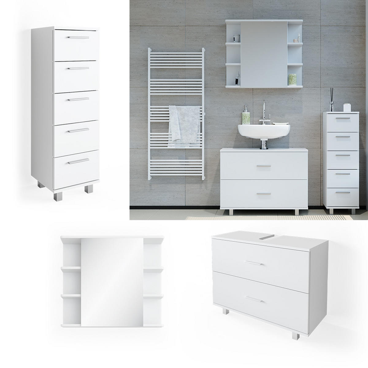 BADMÖBEL-SET Ilias Weiß 3 Teile, mit Unterschrank 80 cm - Weiß, Holzwerkstoff (80/60/33cm) - Vicco