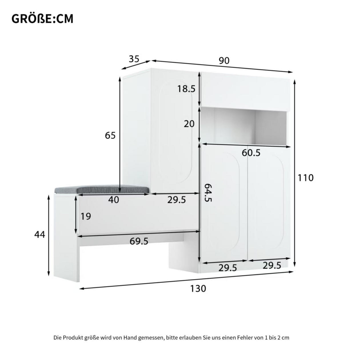 SCHUHSCHRANK 2-in-1 mit Sitzbank Weiß 130x35x110cm - Weiß, Holzwerkstoff (35/110/130cm) - FLIEKS