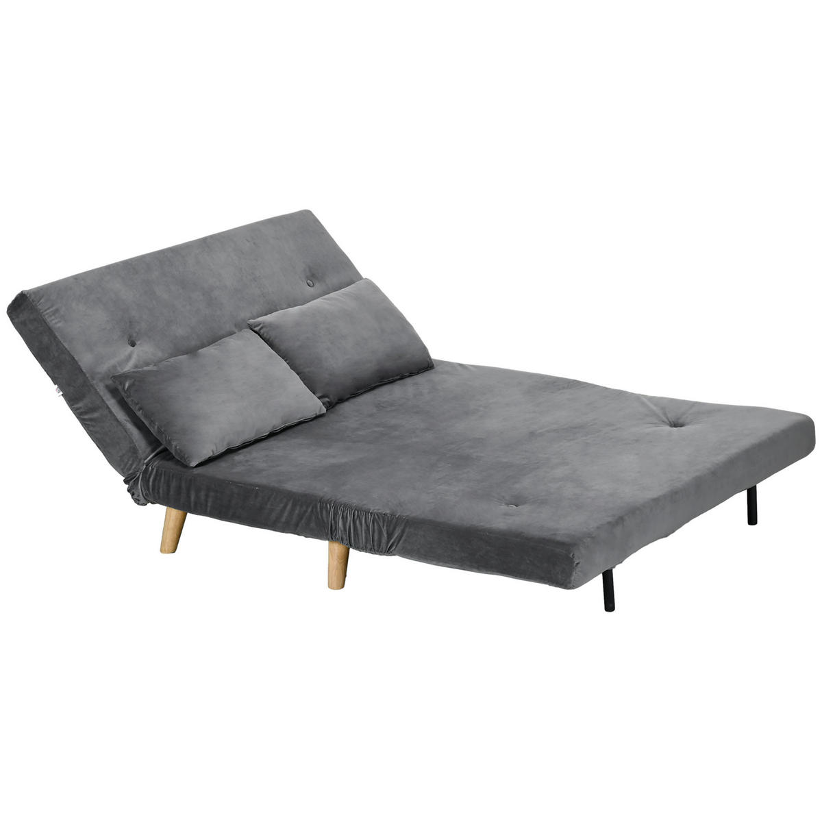 SCHLAFSOFA DE-08173 Samtoptik mit 2 Kissen Grau - Grau, Metall (130/79/78cm) - ComfortXL
