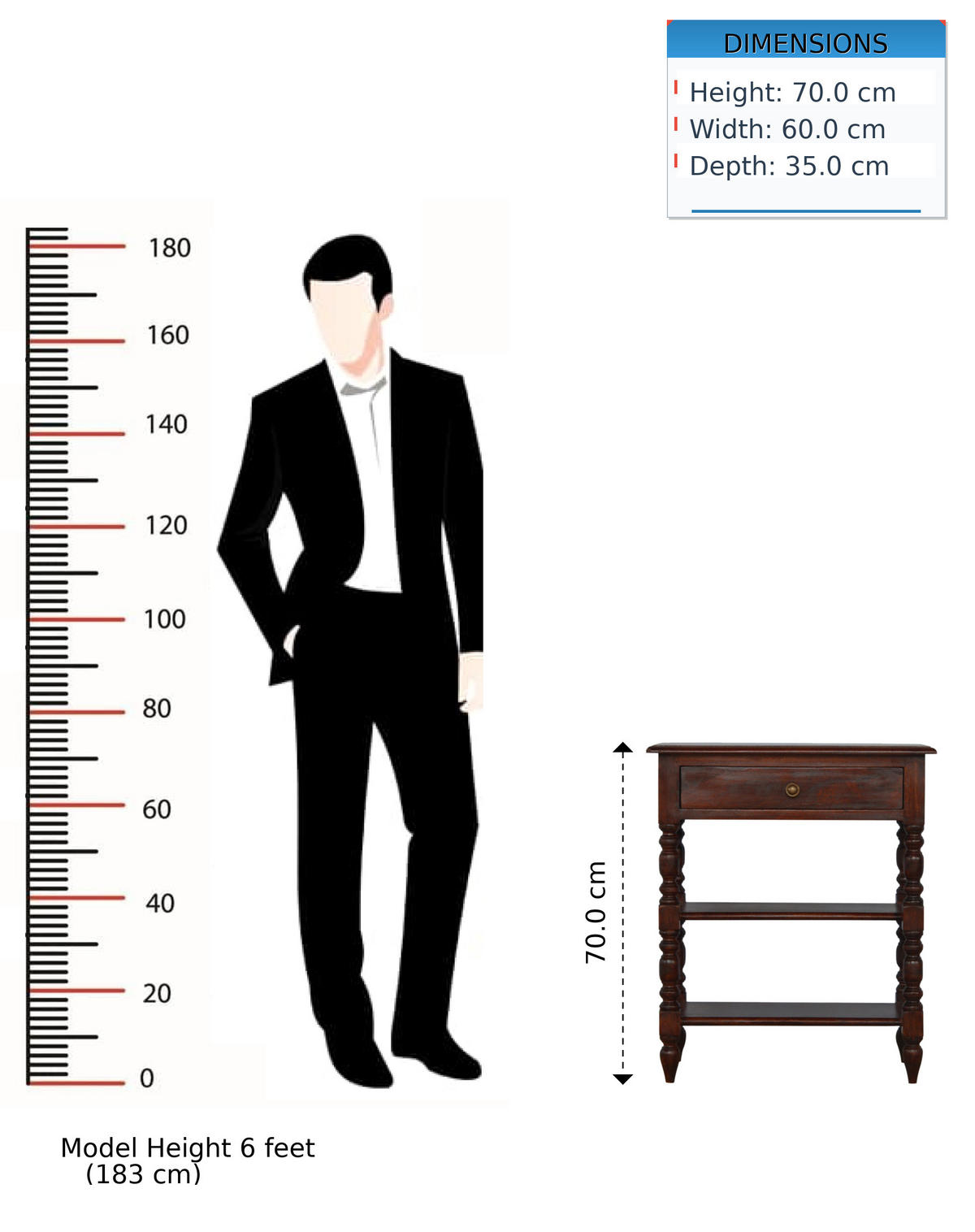 TISCH IN KASTANIENFARBE, 1 SCHUBLADEN, 2 REGAL, DUNKELBRAUN - Dunkelbraun, Holz (60/35/70cm) - Artisan Furniture