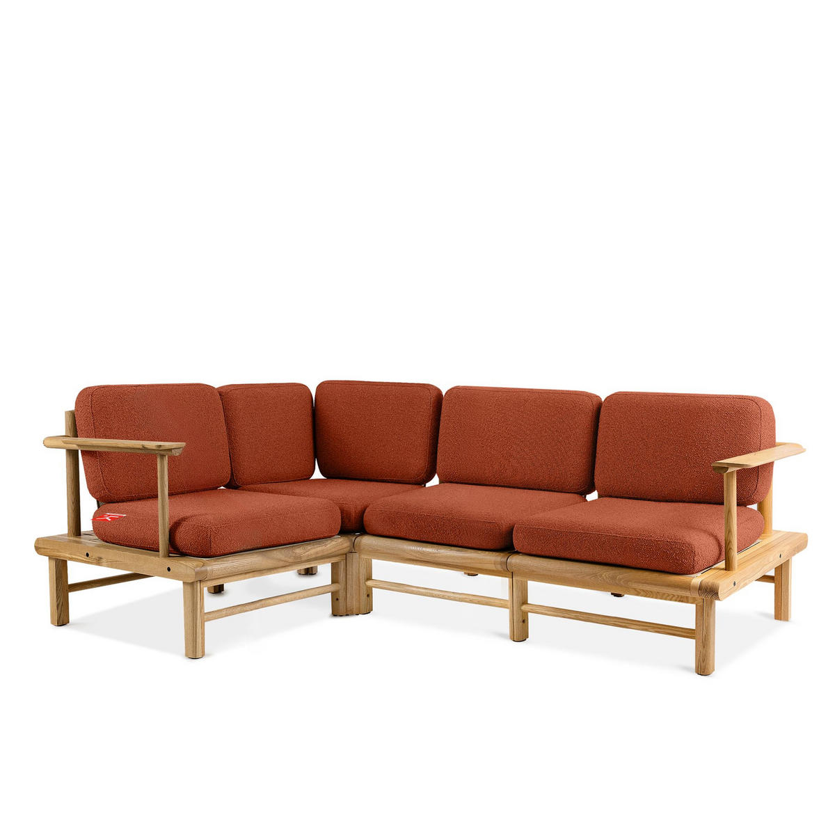 LOUNGESOFA ATREDA links - Orange, Holz/Textil (230/74/160cm) - KONSIMO®
