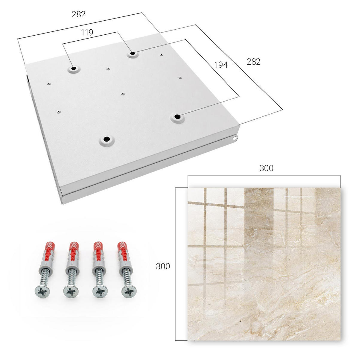 SCHLÜSSELBOX Weiß 30x30 cm – Türöffnung nach rechts - Beiger Marmor - Beige, Metall (30/30/5cm) - TULUP