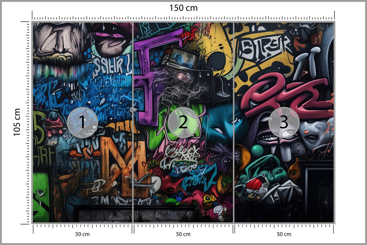 FOTOTAPETE für Jugendzimmer Bunte Graffiti Figura Schrift Abstrakt 150x105 - Blau/Pink, Papier (150/105cm) - Muralo