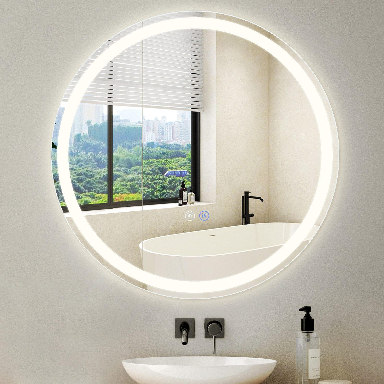BADEZIMMERSPIEGEL Mainz mit LED-Leuchte Ø70 cm - Weiß, Glas (70/2.5/70cm) - Nettlife