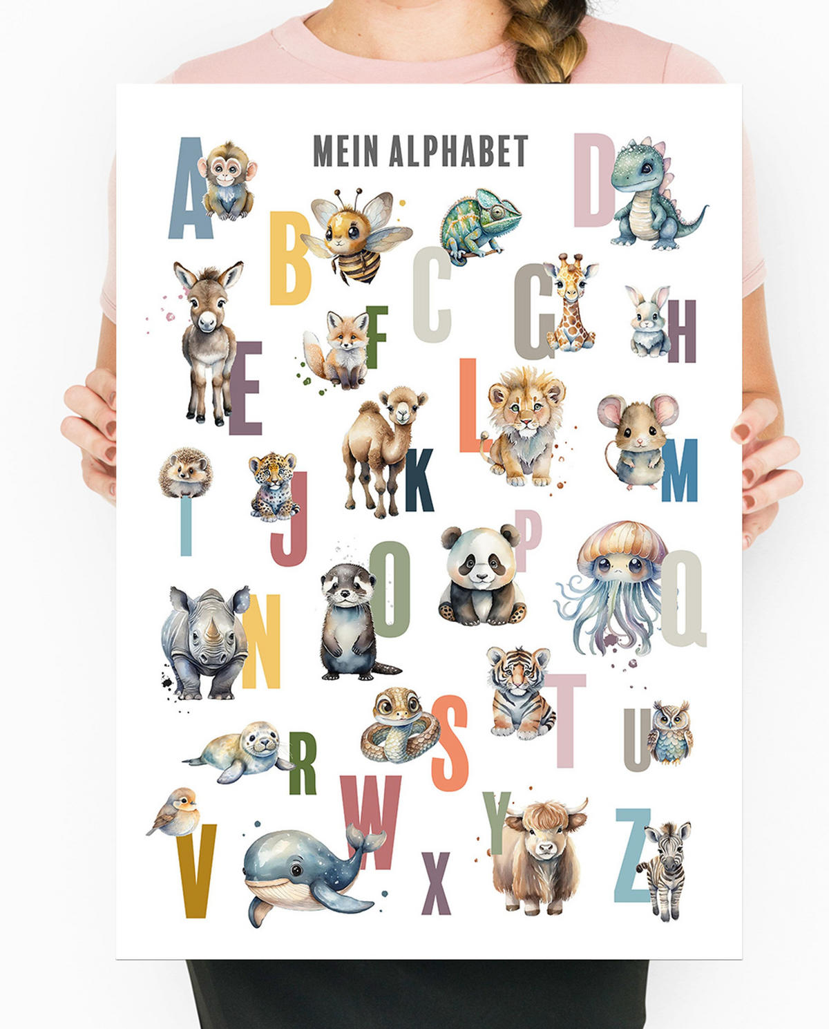 POSTER 50x70 cm ABC Alphabet Tiere Pastell - Weiß, Papier (50/70/2cm)