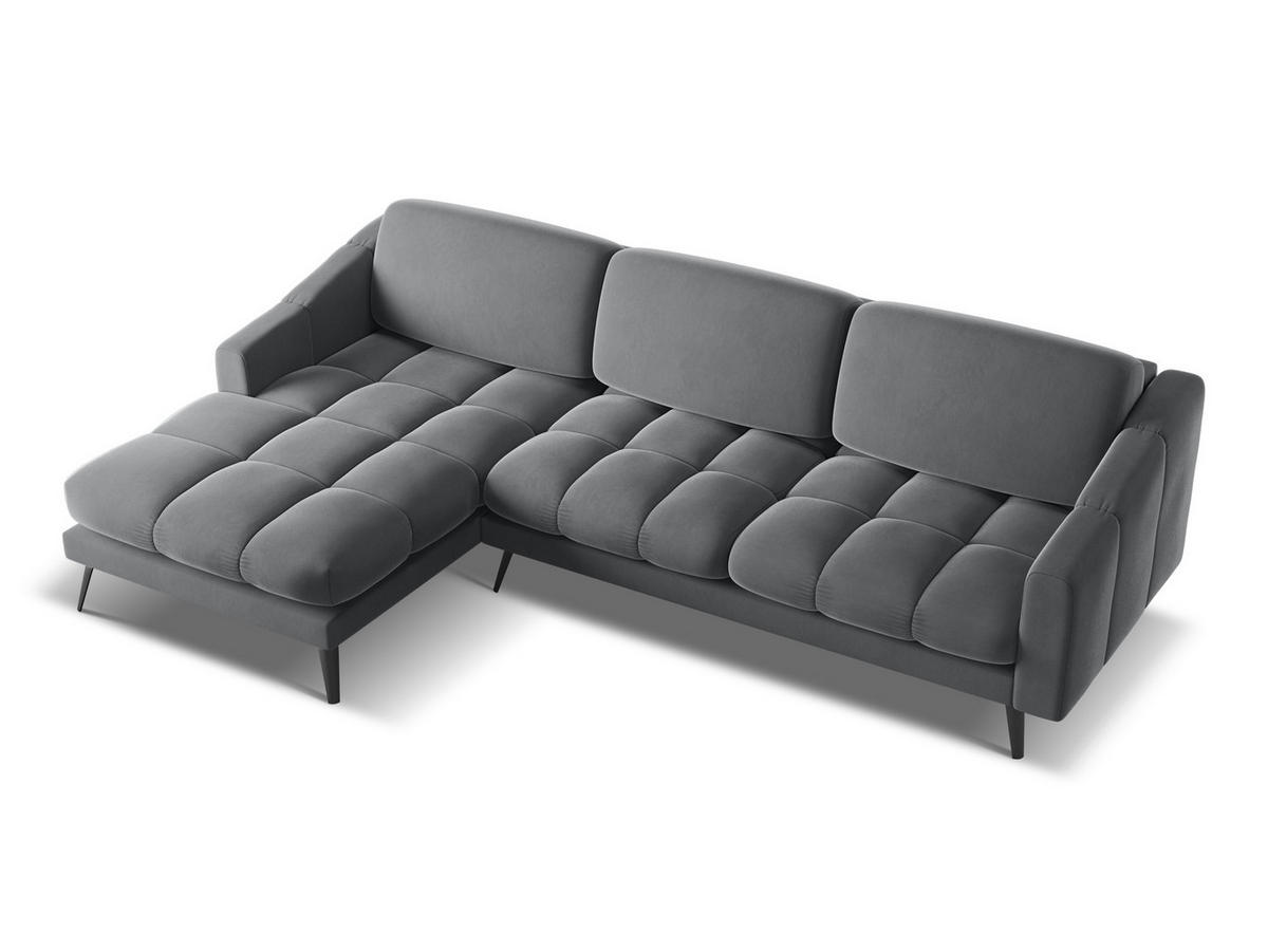 ECKSOFA Links Samt Stoff Grau - Dunkelgrau/Schwarz, Textil/Metall (160/264cm) - Makamii