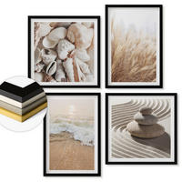 WANDBILDER 4er-Set - 50x50 cm & 40x60 cm Schwarzer Rahmen - Strandmotive, Muscheln, Wellen - Schwarz, Kunststoff (50/50cm) - ArtPrintCave