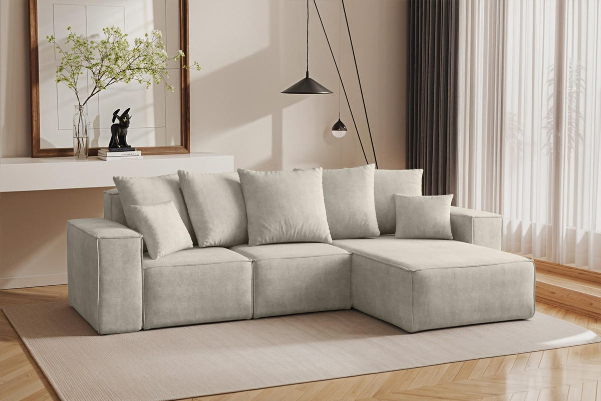 ECKSOFA L-Form Premium Kollektion ELLA Stoff Velours Noel Hellgrau Rechts - Hellgrau, Holz/Textil (262/168cm) - Kaiser Möbel