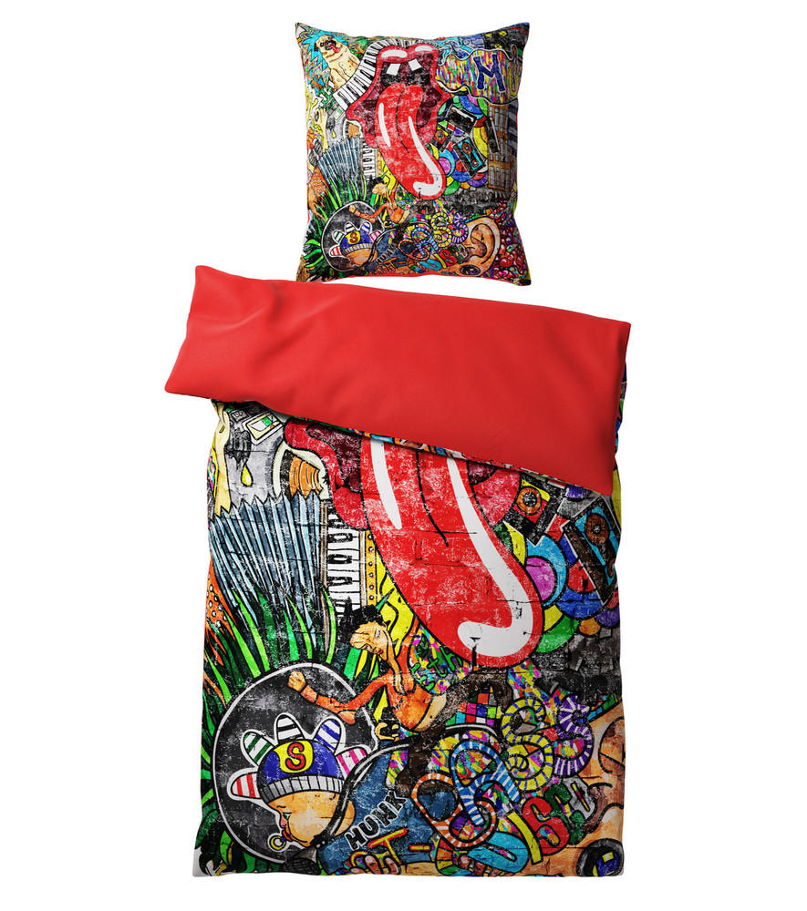 BETTWÄSCHE 2-teilig Graffiti - Rot, Naturmaterialien (135/200cm) - Sanilo