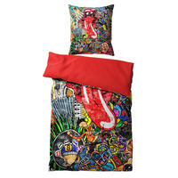 BETTWÄSCHE 2-teilig Graffiti - Rot, Naturmaterialien (135/200cm) - Sanilo