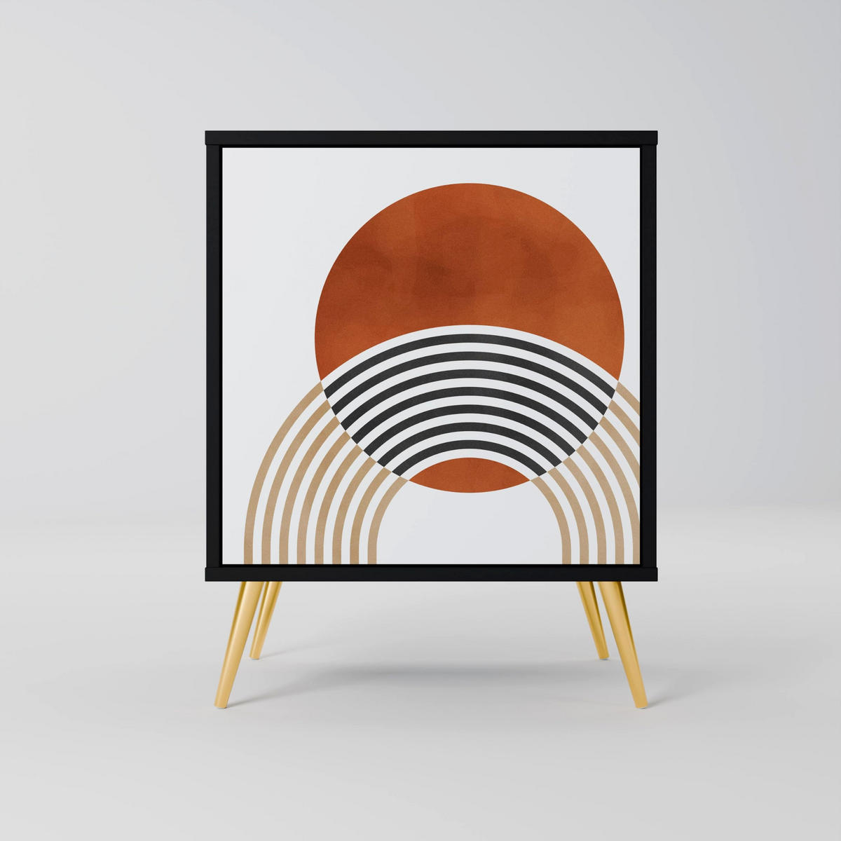 SIDEBOARD CIRCLE RHYTM, Schwarz, 57,5x42x72,5 cm, Schwarze Metallfüße - Multicolor/Schwarz, Holzwerkstoff/Metall (57.5/72.5/42cm) - SpaceRebels