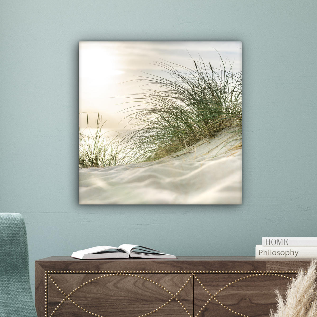 LEINWANDBILD Dünen mit Strandhafer in der Sonne des Nationalparks Schleswig-Holsteinisches Wattenmeer 50x50 cm - Creme, Textil (50/50cm) - MuchoWow