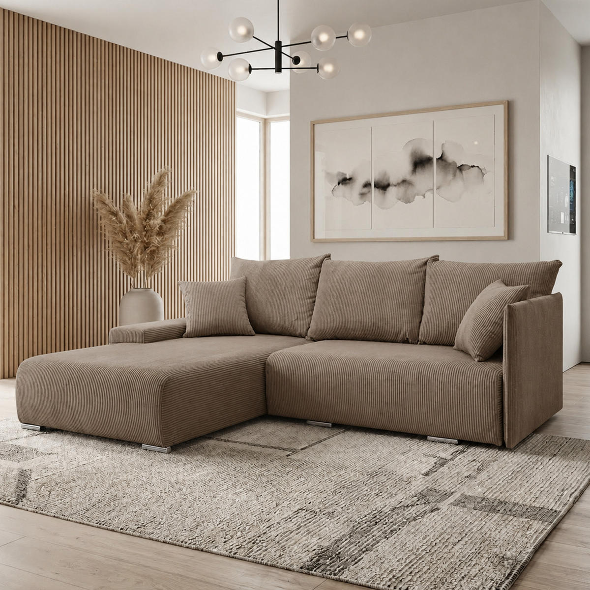 ECKSOFA TRAWANGA L mit Schlaffunktion, Beige - Beige, Textil (246/188cm) - Fedve