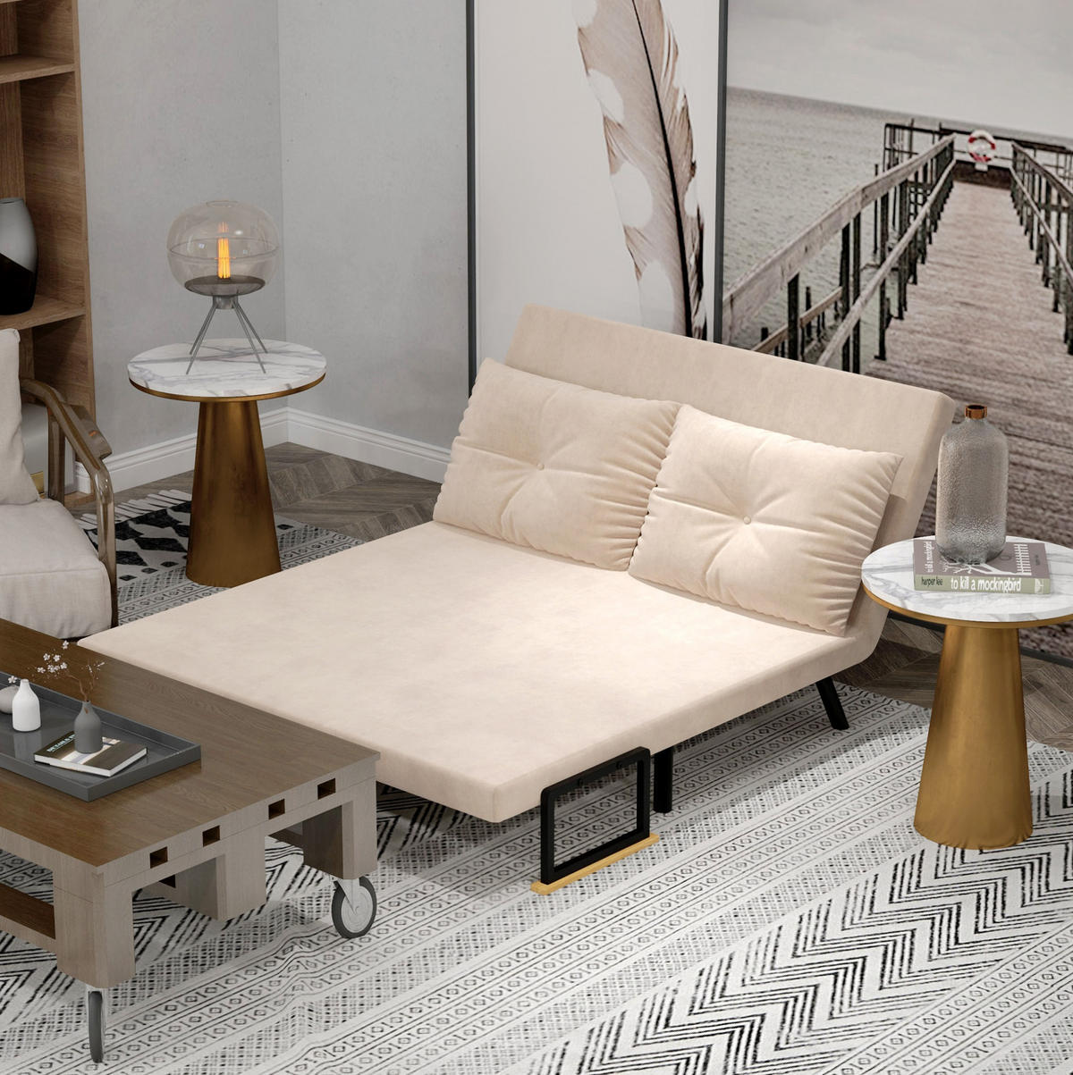SCHLAFSESSEL Polyester mit 5-fach verstellbarer Rückenlehne, Bettfunktion 102/73/81 cm Beige - Beige, Textil (73/81/102cm) - Redom