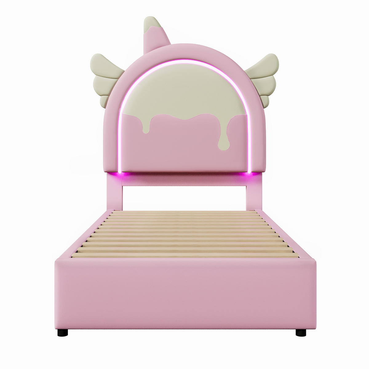 KINDERBETT aus PU und MDF 90x200 cm Rosa in Einhornform mit Leuchtleiste und 2 Schubladen - Rosa, Kunststoff (90/200cm) - IVMEU