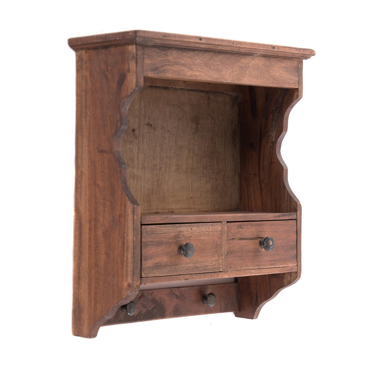 WANDREGAL Granja Mahagoni Holz, 2 Schubladen und Haken braun - Naturfarben, Holz (40/47/17cm) - DESIGN DELIGHTS