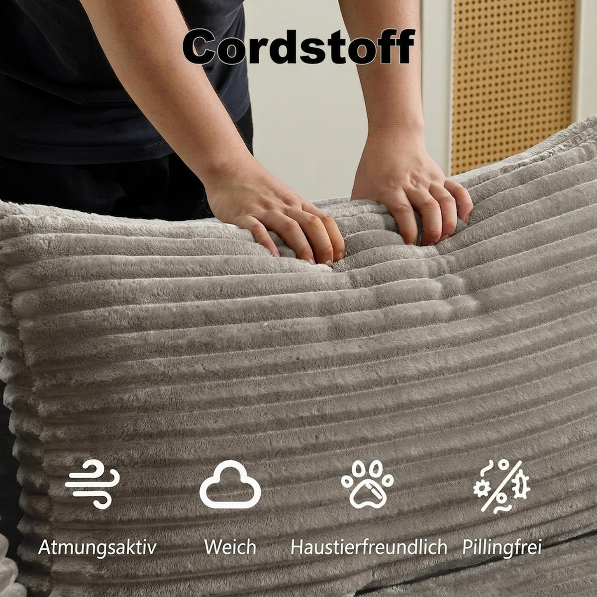 ECKSOFA 279/179/83 cm Grau Cord mit Chaiselongue - Grau, Textil (179/83/279cm) - Oxeza