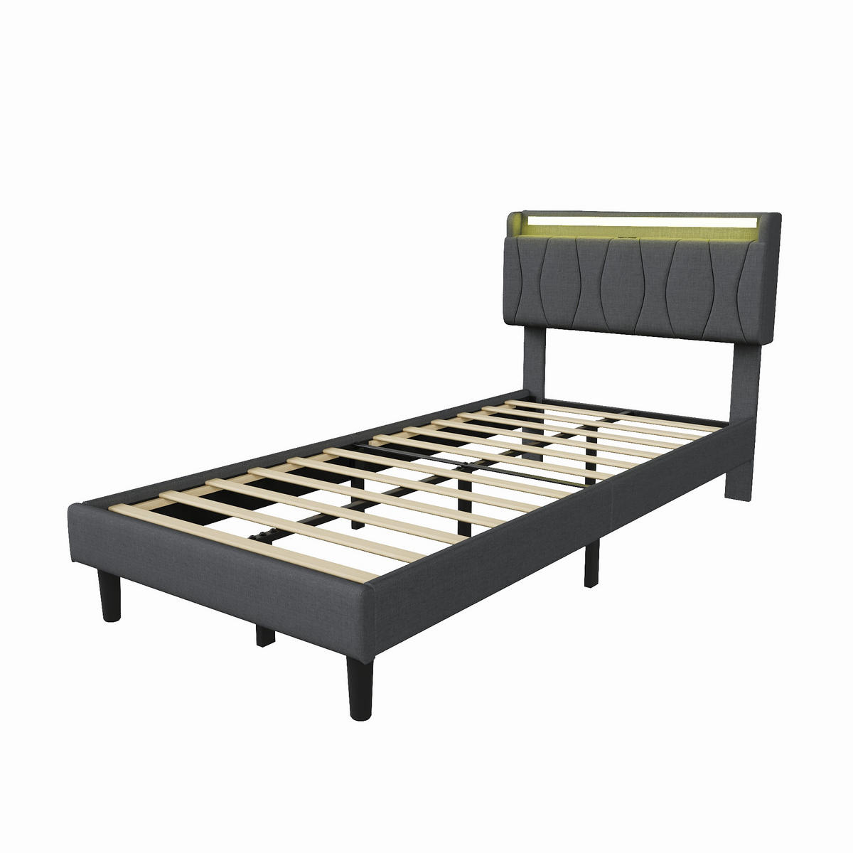POLSTERBETT 90x200 cm mit LED & USB, Lattenrost, Grau - Grau, Metall (90/200cm)