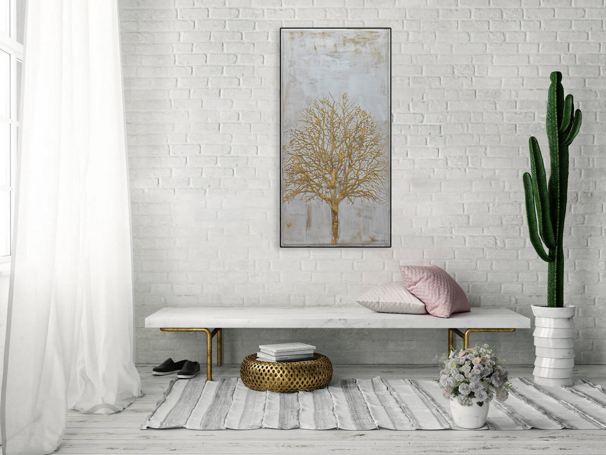 ACRYLBILD HANDGEMALT 60/120 cm - Grau, Holz/Textil (1.94/120cm) - KUNSTLOFT