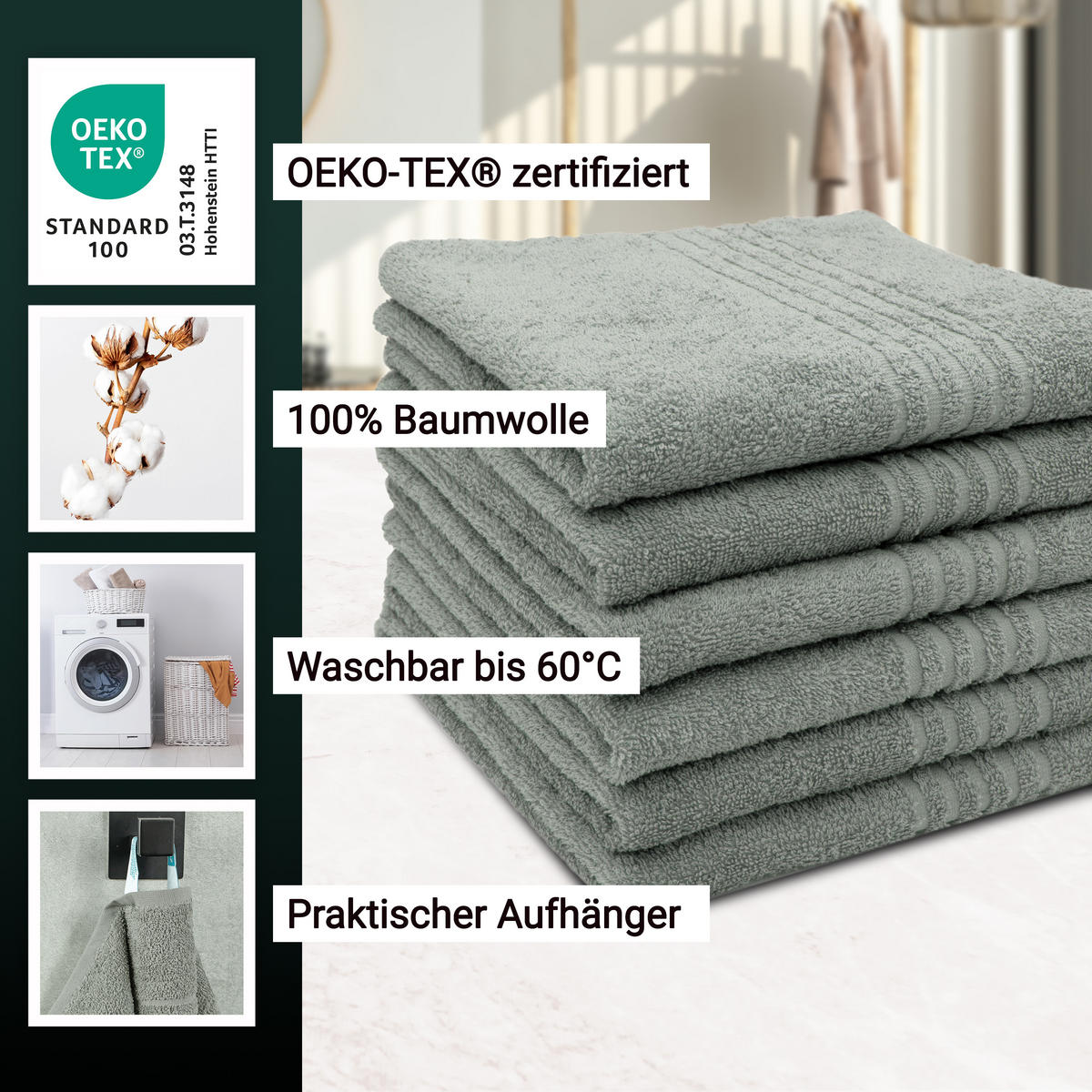 HANDTÜCHER, 6er-Set, 50x70 cm, 100% Baumwolle, Grau - Grau, Textil (50/70cm) - Zollner