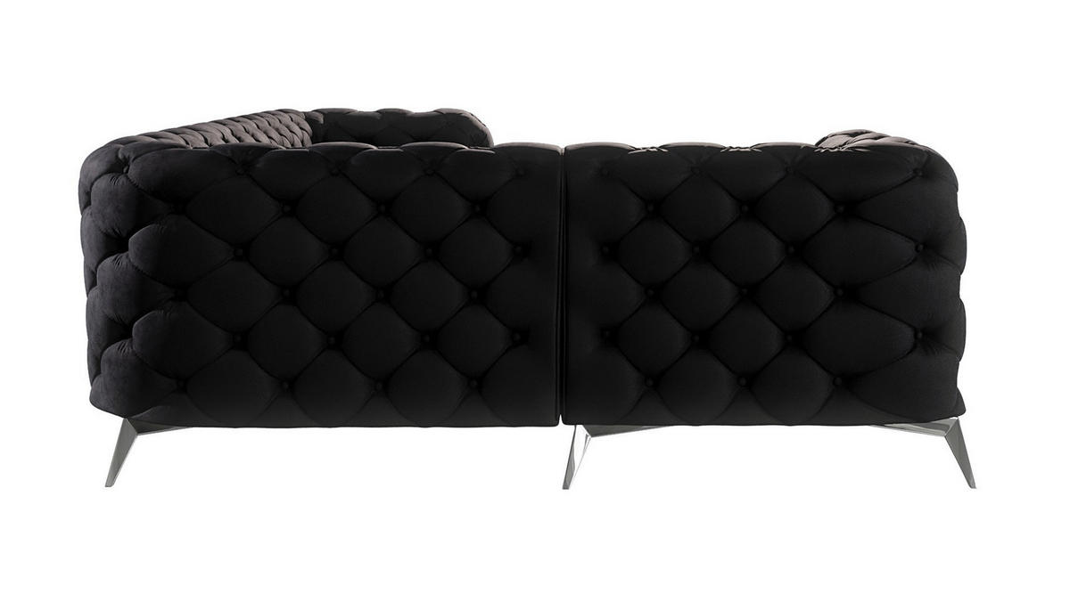 ECKSOFA Chesterfield Laura Schwarz Samt, Ottomane Links - Silberfarben/Schwarz, Holz/Textil (264/204cm) - S-Style Möbel
