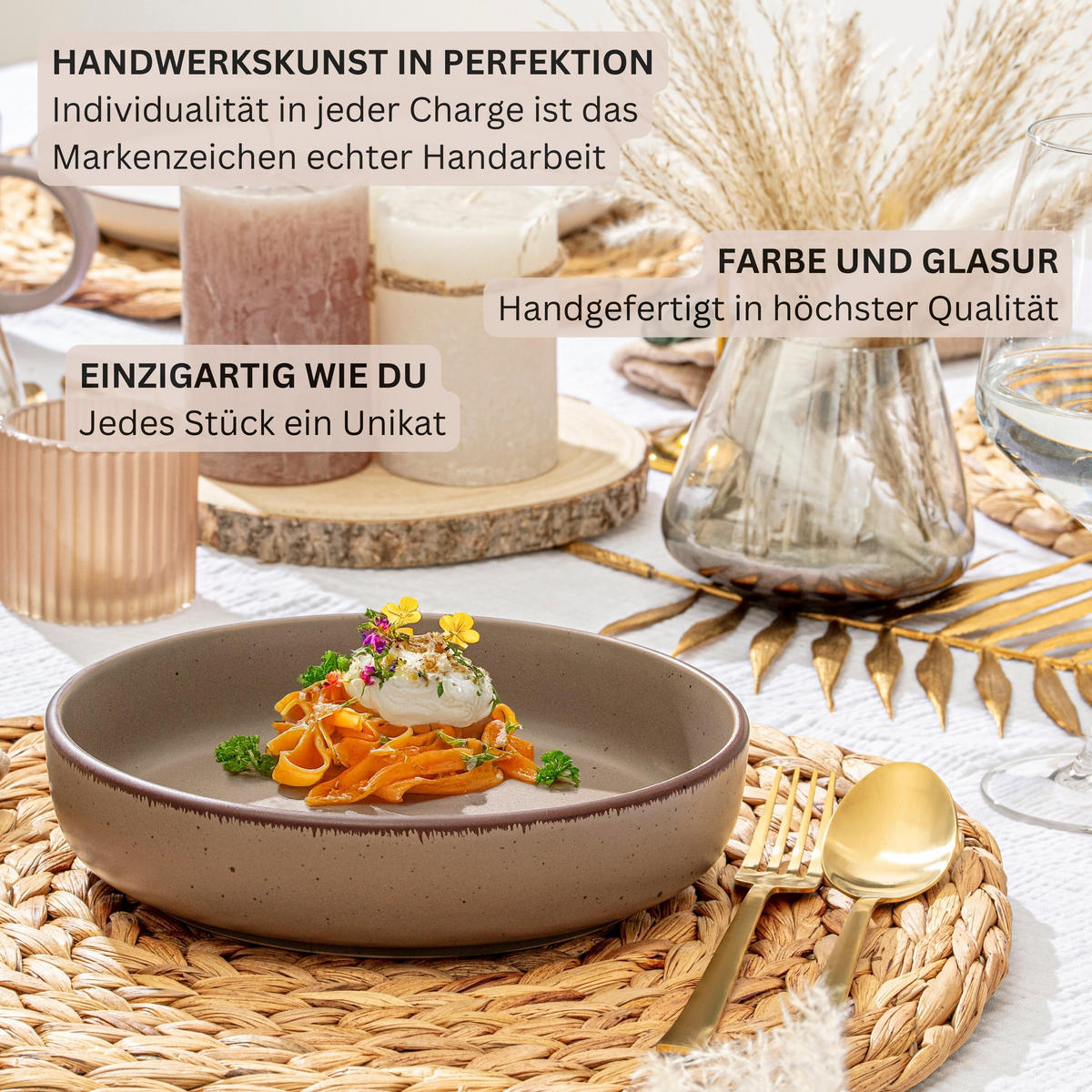 PASTASCHALEN BOMBAY OAK - 4 teilig aus Steingut - Braun, Stein (20.5cm) - Sänger