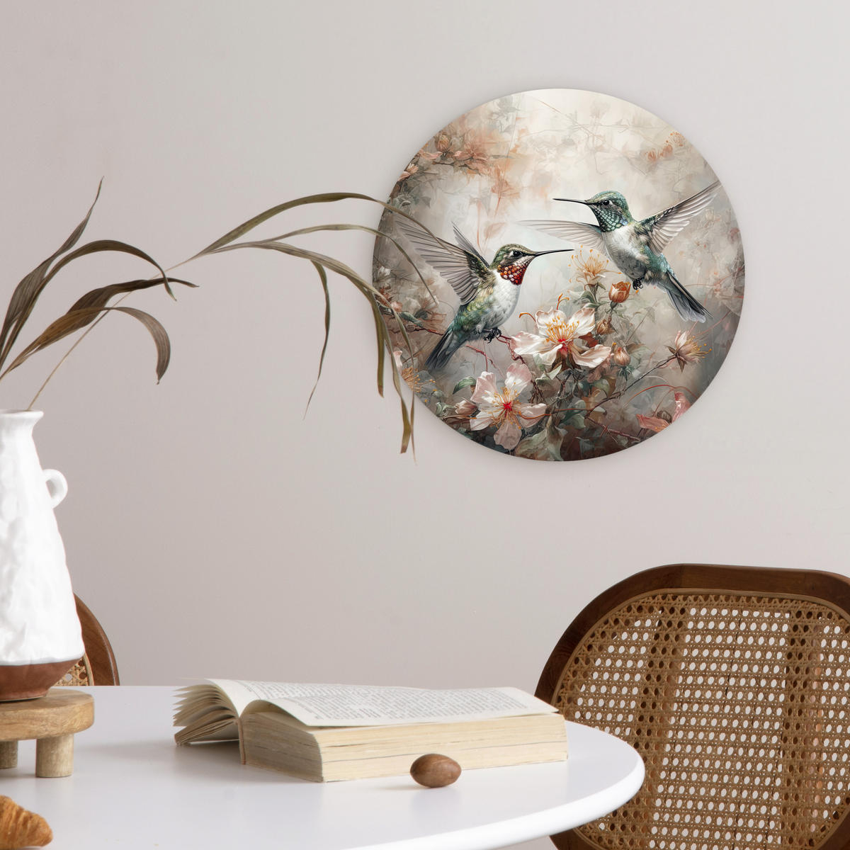 WANDBILD Kolibri - Vögel - Blumen - Pflanzen 30x30 cm - Hellgrün, Kunststoff (30/30cm) - MuchoWow