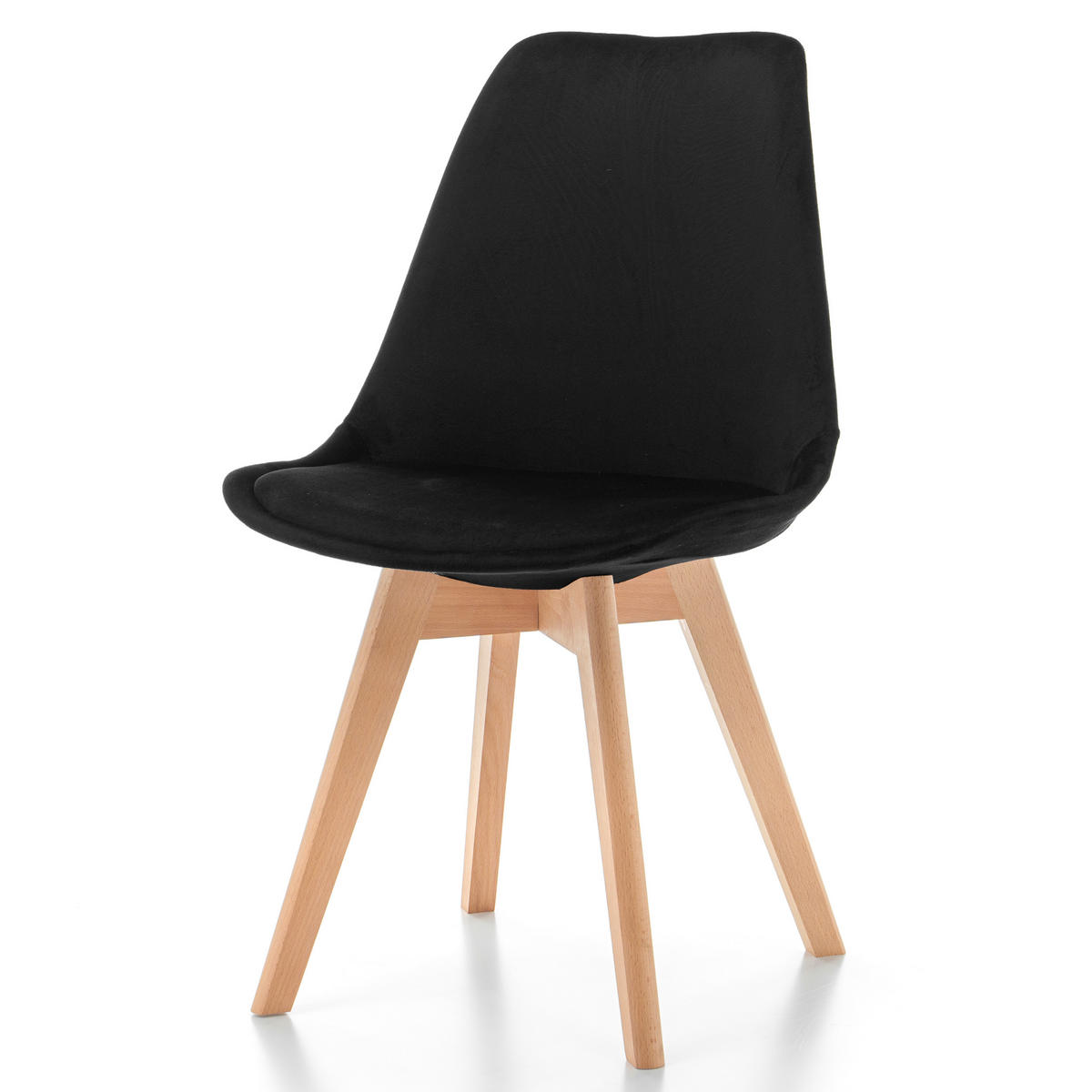STUHL Dublin modern schwarz, Holzbeinen - Veloursstoff und Polsterschaum - Schwarz/Naturfarben, Holz/Textil (50/83/54cm) - NEW HOME