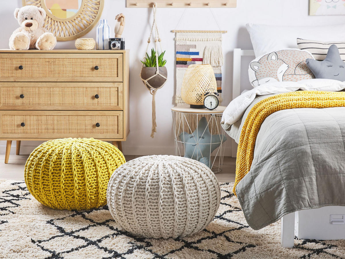 POUF Conrad 50/50/35 cm - Beige, Naturmaterialen/Textil (50/35/50cm) - Beliani