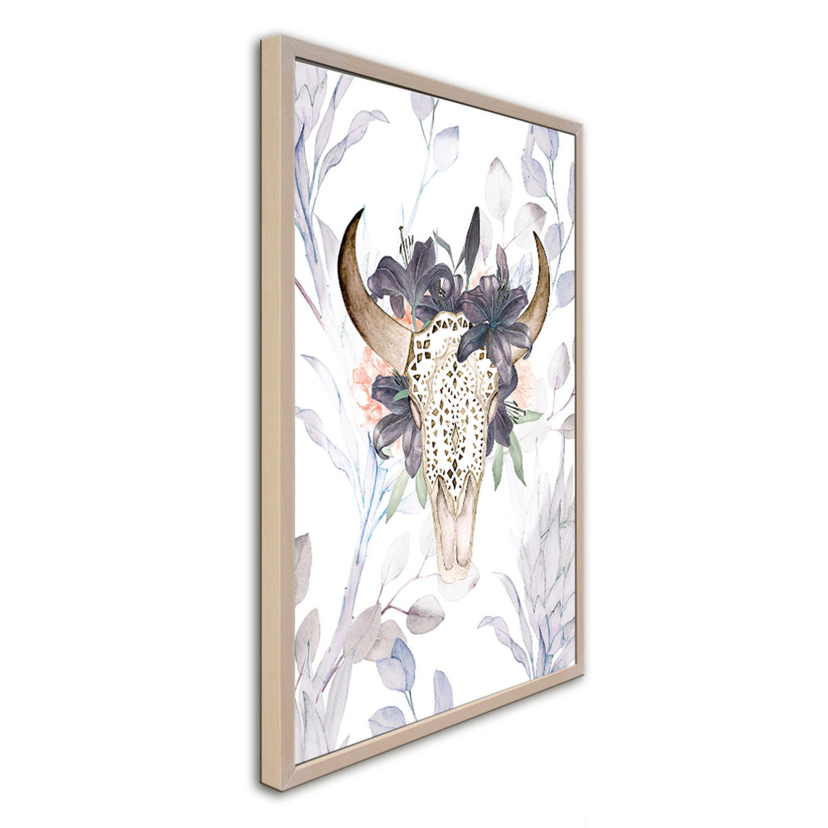 POSTER mit Rahmen 50x70 cm Boho Stierkopf - Braun, Holz (51/71cm) - artissimo