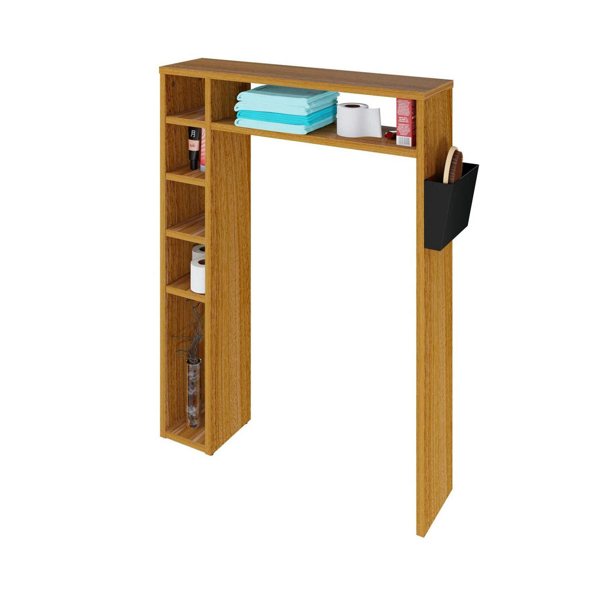 BADEZIMMERREGAL Helmer 80 x 21 x 106 cm – Walnuss Troia/Schwarz – Levira - Walnussfarben/Schwarz, Holz (80/106/21cm)