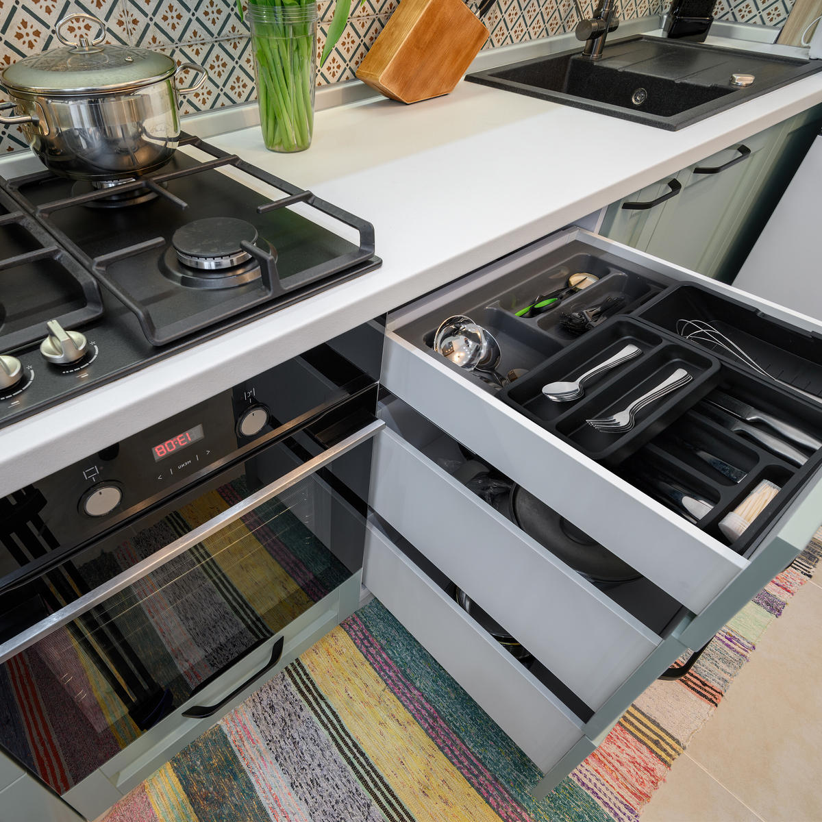 BESTECKKASTEN - Schwarz, Kunststoff (23.5/6.5/31.5cm) - Relaxdays